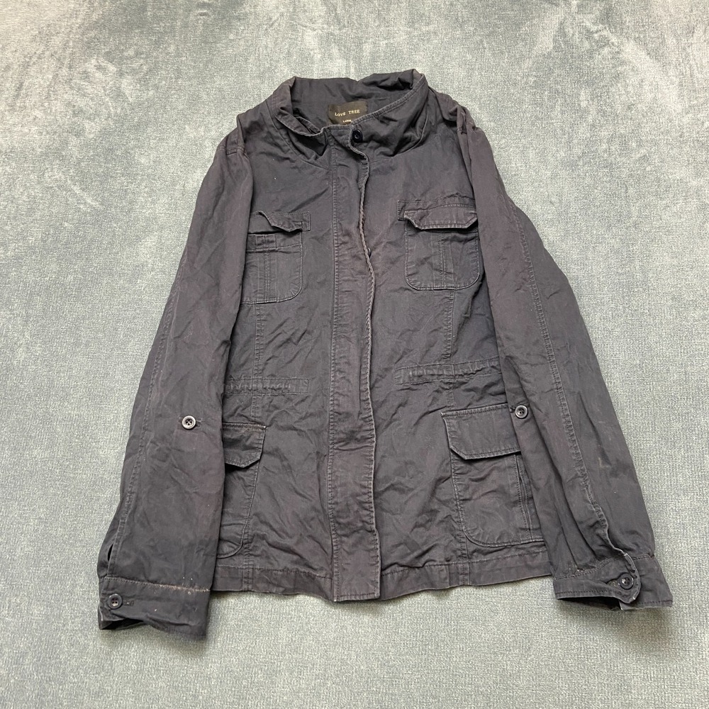 Love Tree Field Jacket Womens Large Black Full Zip Long Sleeve Utility Pockets